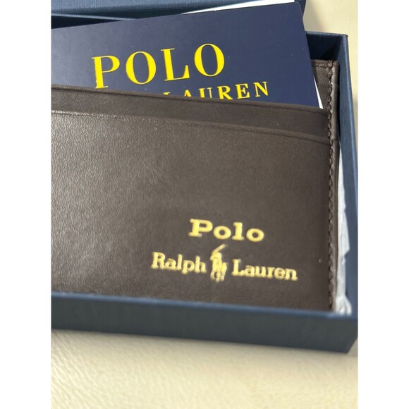 NIB POLO RALPH LAUREN Men's  Leather Card Case SMOOTH LEATHER BROWN - Picture 5 of 13